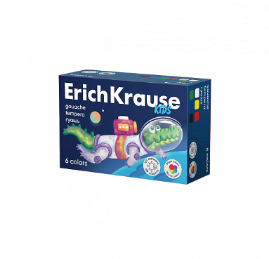 Гуашь 6 цветов ErichKrause Kids Space Animals с УФ защитой яркости 20мл