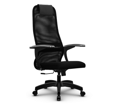 Кресло SU-BU158-8. Обивка - сетка/ткань, цвет черный. Пластиковая крестовина. Механизм Топ-ган. Нагрузка до 120 кг.