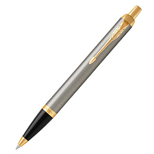 Ручка PARKER IM Metal Core K321 Brushed GT M, цвет: серебристый/золотой, синий стержень, корпус: латунь/лак/позолота, подарочная коробка