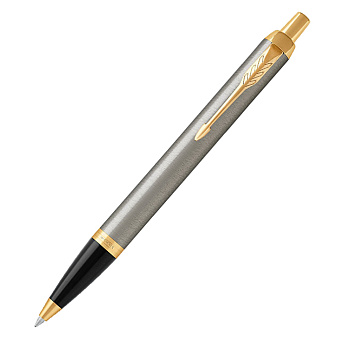 Ручка PARKER IM Metal Core K321 Brushed GT M, цвет: серебристый/золотой, синий стержень, корпус: латунь/лак/позолота, подарочная коробка