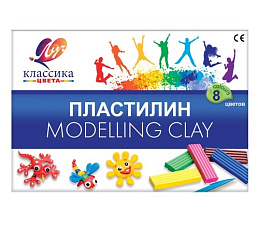 Пластилин  8 цветов "ЛУЧ "Классика" (Детство), картонная коробка со стеком 160грамм.