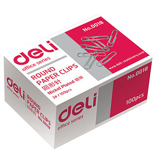 Скрепки 29 мм Deli E0018, никелированные, круглые, 100 шт/упак