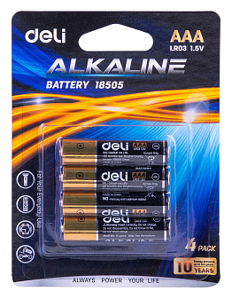 Батарейка щелочная Deli E18505/ 1,5V / LR03, AAA, мизинчиковые / 4 шт./уп.