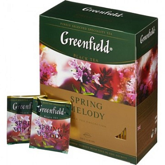 Чай "Greenfield "Spring Melody" черный с ароматом фруктов и душистых трав, 100 пакетиков с ярлычком по 1,5г в саше