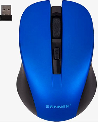 Мышь беспроводная SONNEN V18 оптическая (1600dpi) USB, 4 кнопки, радиус действия 10м, размер 7х10,4x3,5мм, цвет синий