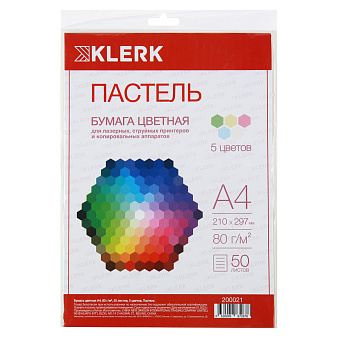 Бумага KLERK формат А-4, плотность 80 г/м2, 50 листов, пастель, 5 цветов по 10 листов
