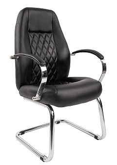 Кресло Chairman 950 V. Обивка - черная экокожа. Хромированные полозья. Хромированные подлокотники с мягкими накладками. Нагрузка до 100 кг.