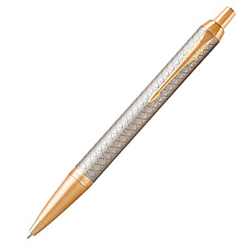 Ручка PARKER IM Premium K323 Grey GT М, синий стержень, корпус: латунь/ анодированный алюминий/позолота, подарочная коробка
