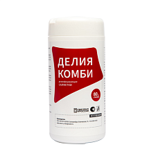 Салфетки влажные дезинфицирующие спиртовые (75%) "Делия-комби" 80 штук в банке