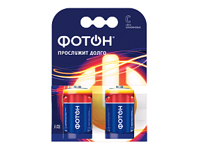 Батарейка щелочная Фотон C (LR14) мощность 1,5V средние, 2 шт в упаковке