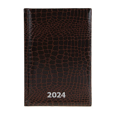 Ежедневник А5 датированный 2024 "REPTILE", 176 листов в линию,134х206мм, твердая обложка с поролоном, бумвинил под кожу рептилии, закладка, цвет коричневый