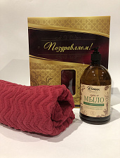 Набор подарочный  полотенце махровое 70х140 см 500 гр/м2, Ruby, цвет красное + крем-мыло - 1шт, подарочная коробка.