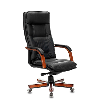 Кресло T-9927WALNUT/BLACK. Обивка - кожа, цвет черный. Деревянная крестовина. Деревянные подлокотники с мягкими накладками. Механизм качани с фиксацией в нескольких положениях. Нагрузка до 200 кг.
