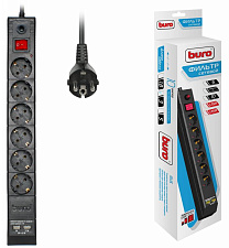 Сетевой фильтр "Buro BU-SP3_USB_2A-B"  6 розеток, мощность 2200Вт, номинальный ток 10А, длина провода 3м, цвет черный 
