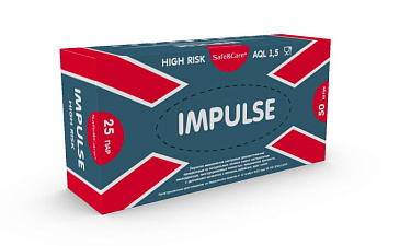 Перчатки латекс 25 пар/50шт М (8) / High Risk Impulse неопудренные, синие, удлиненные, прочные текстурированные, двухкратного хлорирования, вес пары -29 г