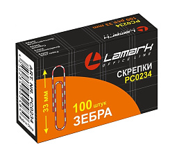 Скрепки  33 мм "Lamark" "Зебра" с виниловым покрытием,  круглые, цветные 100 шт/упак