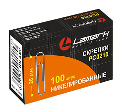 Скрепки 28 мм "Lamark" никелированные, круглые, 100 шт/упак