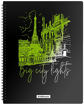 Папка 20 файлов, размер 315х245х15мм, толщина 500 мкр, ErichKrause Night Lights на  спирали, черный/зеленый, из высококачественного пластика с текстурой поверхности "песок",