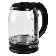 Чайник стекло LEBEN объем 1,8 л, мощность 1500Вт, подсветка,цвет черный