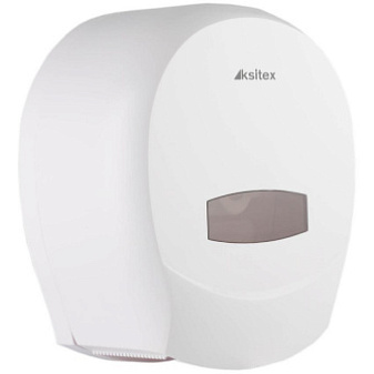 Держатель для туалетной бумаги в больших рулонах KSITEX TH-8001A, пластиковый, белый, замок, окно. Размеры (ШхВхГ): 28х27х13 см