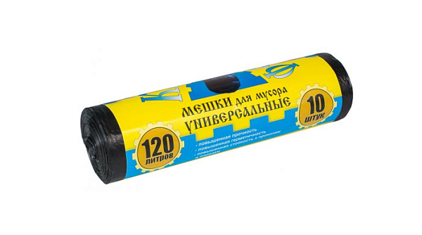 Мешки для мусора "Крепакоф" ПНД 120л 10шт в рулоне, плотность 13 мкм, размер 68х105 см, черные