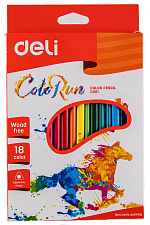 Карандаши цветные 18 цветов  "Deli Colorun EC00110" пластиковые, трехгранные, картонная упаковка с европодвесом