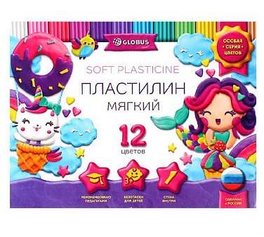 Пластилин 12 цветов Глобус повышеной яркости, 240 грамм